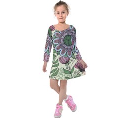 Flower Mandala Kids  Long Sleeve Velvet Dress by goljakoff