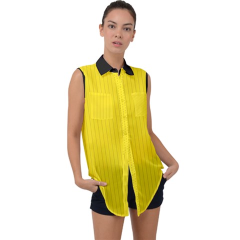 Bumblebee Yellow - Sleeveless Chiffon Button Shirt by FashionLane
