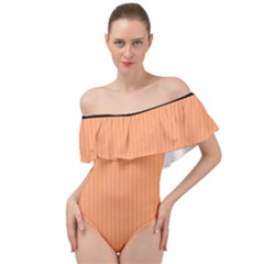 Cantaloupe Orange - Off Shoulder Velour Bodysuit  by FashionLane