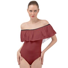 Chili Oil Red - Off Shoulder Velour Bodysuit  by FashionLane