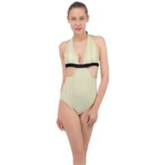 Pale Yellow - Halter Front Plunge Swimsuit by FashionLane