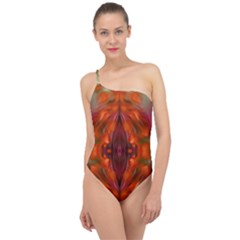 Landscape In A Colorful Structural Habitat Ornate Classic One Shoulder Swimsuit by pepitasart