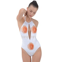 Orange Fruit Watercolor Painted Plunge Cut Halter Swimsuit by Mariart