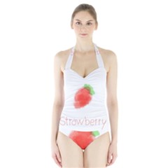 Strawbery Fruit Watercolor Painted Halter Swimsuit by Mariart