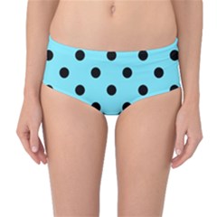 Large Black Polka Dots On Arctic Blue - Mid-waist Bikini Bottoms by FashionLane