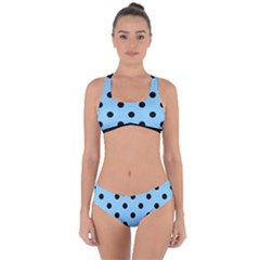 Large Black Polka Dots On Baby Blue - Criss Cross Bikini Set
