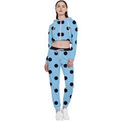 Large Black Polka Dots On Baby Blue - Cropped Zip Up Lounge Set by FashionLane
