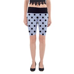Large Black Polka Dots On Beau Blue - Yoga Cropped Leggings by FashionLane