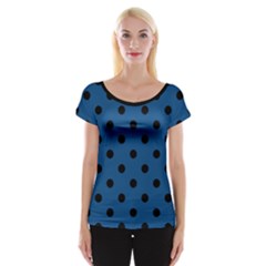 Large Black Polka Dots On Classic Blue - Cap Sleeve Top by FashionLane