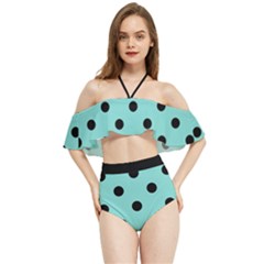 Large Black Polka Dots On Tiffany Blue - Halter Flowy Bikini Set  by FashionLane