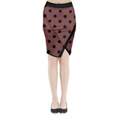 Large Black Polka Dots On Bole Brown - Midi Wrap Pencil Skirt