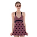 Large Black Polka Dots On Brandy Brown - Halter Dress Swimsuit  View1