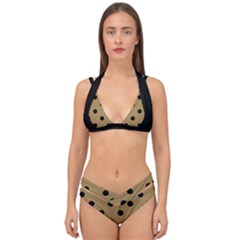 Large Black Polka Dots On Bronze Mist - Double Strap Halter Bikini Set by FashionLane