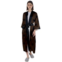 Large Black Polka Dots On Brunette Brown - Maxi Satin Kimono by FashionLane