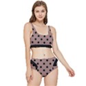 Large Black Polka Dots On Burnished Brown - Frilly Bikini Set View1