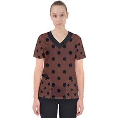 Large Black Polka Dots On Emperador Brown - Women s V-neck Scrub Top by FashionLane