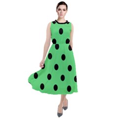 Large Black Polka Dots On Algae Green - Round Neck Boho Dress by FashionLane