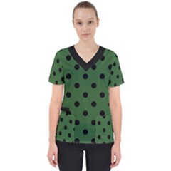 Large Black Polka Dots On Basil Green - Women s V-neck Scrub Top by FashionLane