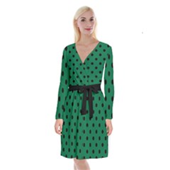 Large Black Polka Dots On Cadmium Green - Long Sleeve Velvet Front Wrap Dress by FashionLane