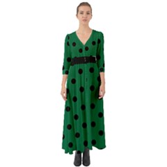 Large Black Polka Dots On Cadmium Green - Button Up Boho Maxi Dress by FashionLane