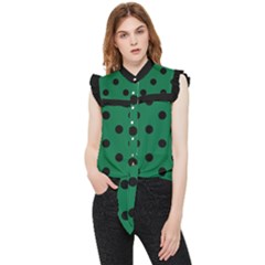 Large Black Polka Dots On Cadmium Green - Frill Detail Shirt by FashionLane