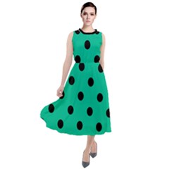 Large Black Polka Dots On Caribbean Green - Round Neck Boho Dress by FashionLane