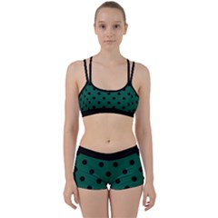 Large Black Polka Dots On Christmas Green - Perfect Fit Gym Set by FashionLane