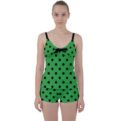 Large Black Polka Dots On Just Green - Tie Front Two Piece Tankini by FashionLane