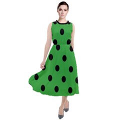Large Black Polka Dots On Just Green - Round Neck Boho Dress by FashionLane
