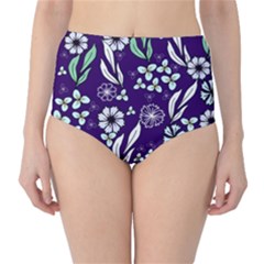 Floral Blue Pattern  Classic High-waist Bikini Bottoms by MintanArt