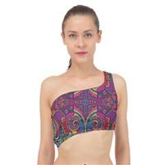 Colorful Boho Pattern Spliced Up Bikini Top  by designsbymallika