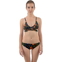 Orange Flowers Pattern Wrap Around Bikini Set by designsbymallika