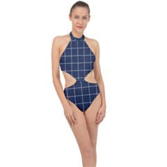 Blue Plaid Halter Side Cut Swimsuit by goljakoff