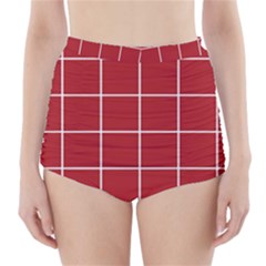Red Plaid High-waisted Bikini Bottoms by goljakoff