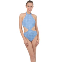 Blue Knitting Halter Side Cut Swimsuit by goljakoff