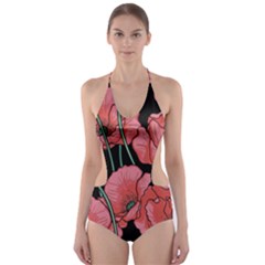 Red Flowers Cut-out One Piece Swimsuit by goljakoff