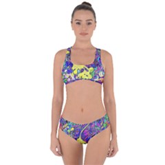Vibrant Abstract Floral/rainbow Color Criss Cross Bikini Set by dressshop