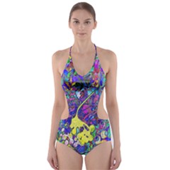 Vibrant Abstract Floral/rainbow Color Cut-out One Piece Swimsuit by dressshop