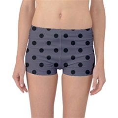 Large Black Polka Dots On Dark Smoke Grey - Reversible Boyleg Bikini Bottoms by FashionLane