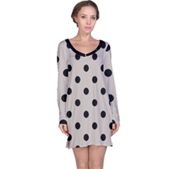 Large Black Polka Dots On Pale Grey - Long Sleeve Nightdress by FashionLane