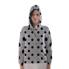 Large Black Polka Dots On Silver Cloud Grey - Women s Hooded Windbreaker by FashionLane