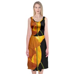 Yellow Poppies Midi Sleeveless Dress