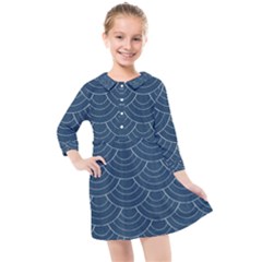 Blue Sashiko Kids  Quarter Sleeve Shirt Dress by goljakoff