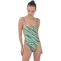 Green Leaves Tie Strap One Piece Swimsuit by goljakoff