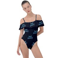 Just Beauty Words Motif Print Pattern Frill Detail One Piece Swimsuit by dflcprintsclothing