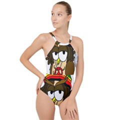  Rainbow Stoner Owl High Neck One Piece Swimsuit by IIPhotographyAndDesigns
