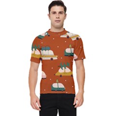 Cute Merry Christmas And Happy New Seamless Pattern With Cars Carrying Christmas Trees Men s Short Sleeve Rash Guard by EvgeniiaBychkova