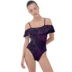 Purple Alcohol Ink Frill Detail One Piece Swimsuit by Dazzleway