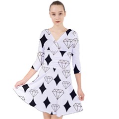 Black & Gold Diamond Design Quarter Sleeve Front Wrap Dress by ArtsyWishy