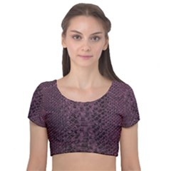 Purple Leather Snakeskin Design Velvet Short Sleeve Crop Top  by ArtsyWishy